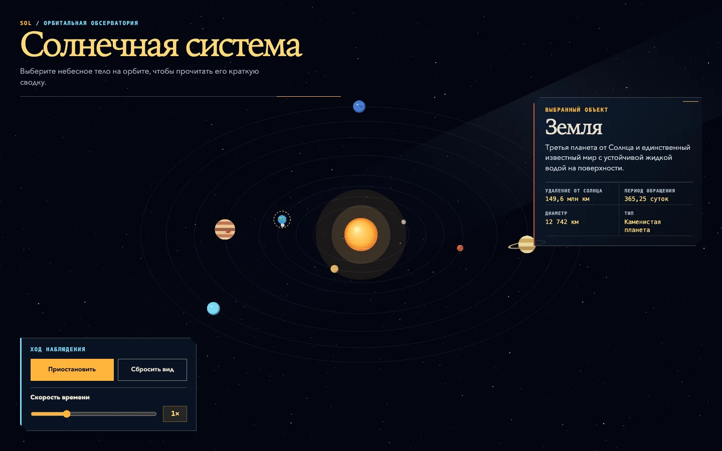 Интерактивная Солнечная система, созданная Sol во время стрима