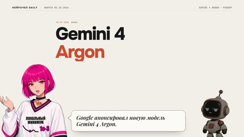 Кадр выпуска Нейрочела: заголовок Gemini 4 Argon.